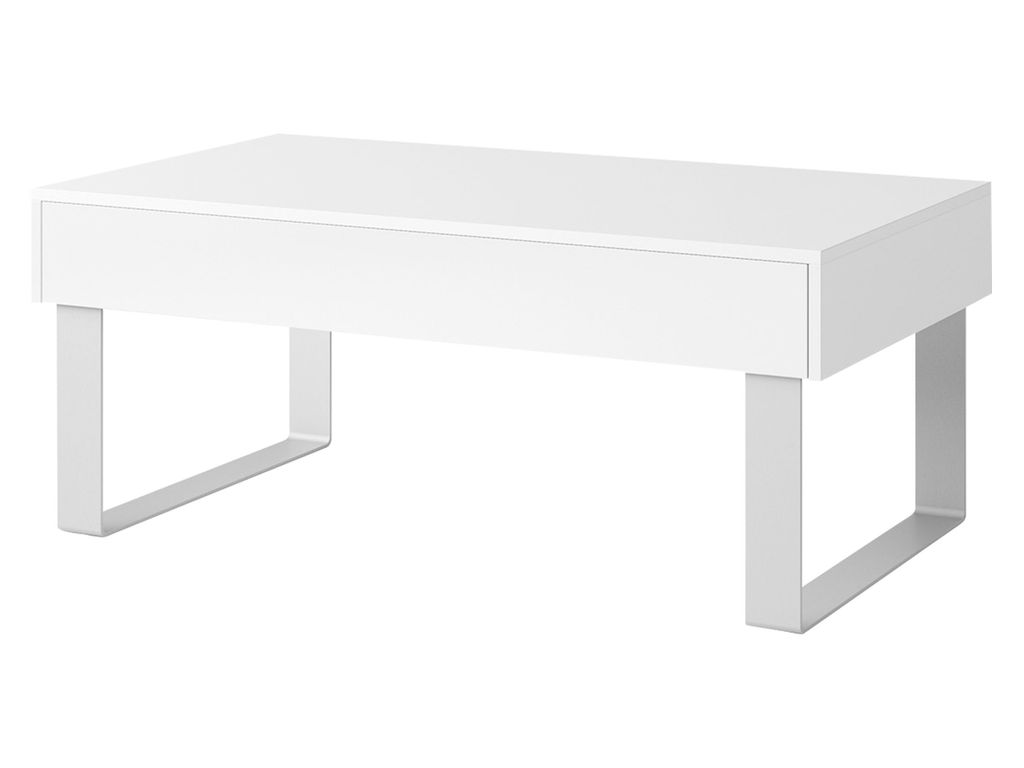 MIRJAN24 Couchtisch Calabrini C12, Rechteckig Kaffeetisch, Wohnzimmertisch mit Schubladen und Metallfüße, Couchtisch (Weiß / Weiß Hochglanz)