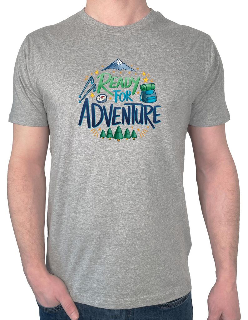 Huuraa Herren T-Shirt Ready for Adventure Berge M Sport Grey Bio Baumwolle Fairtrade Herrenshirt Geschenkidee