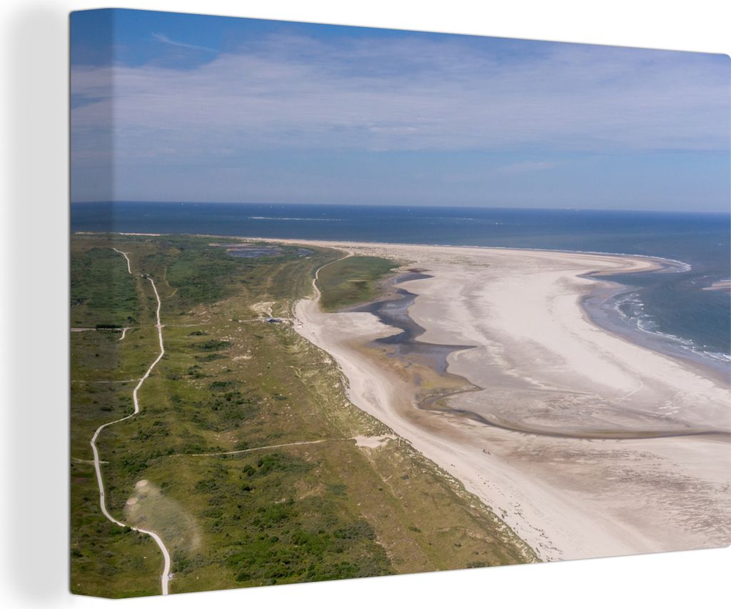 OneMillionCanvasses - Leinwandbilder - 140x90 cm, Ameland und das Wattenmeer von oben, Wandbilder Kunstdruck Wanddekoration