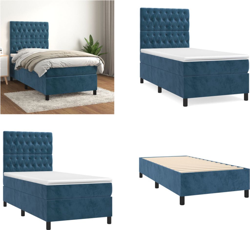 vidaXL Boxspringbett mit Matratze Dunkelblau 80x200 cm Samt - Boxspringbett - Boxspringbetten - Bett - Schlafzimmermöbel