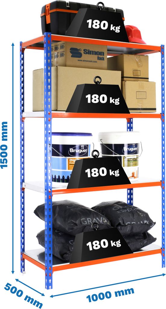SIMONCLICK PLUS Metallregal 4/500 1500 BLAU/LARANJA/GALVA