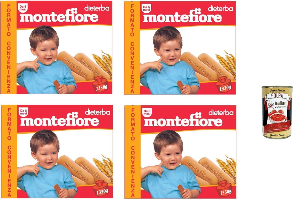 Montefiore Il Biscotto per l'infanzia Der Keks für Kinder Convenience-Format 4 x 1330gr+ Italian Gourmet polpa 400g