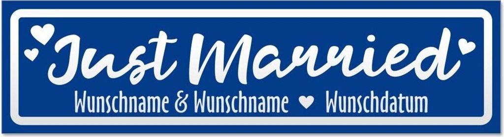Kiwistar - Autoaufkleber - Verkehrsblau - 45 x 12 cm - Just Married Wunschname Datum invertiert - Hinweis Aufkleber Sticker für Auto, Kfz, Fahrrad...