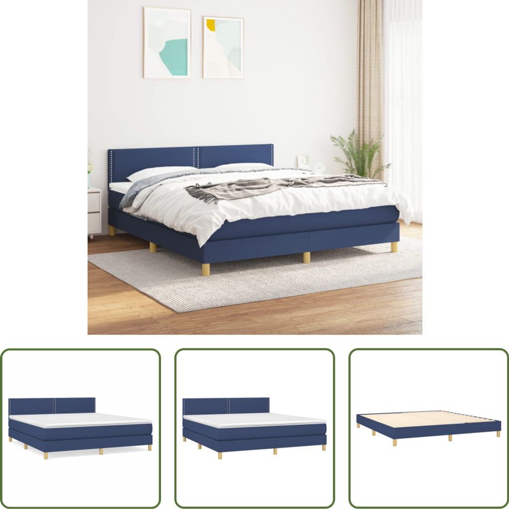 The Living Store Boxspringbett mit Matratze Blau 180x200 cm Stoff