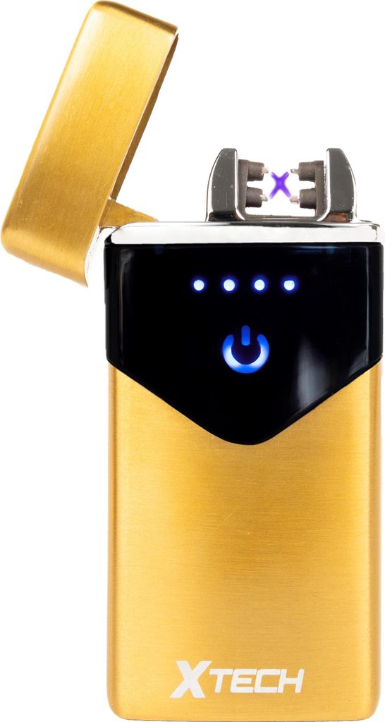 xTech Elektrisches Plasma-Feuerzeug mit LED-Diode, wiederaufladbar über USB, Gold