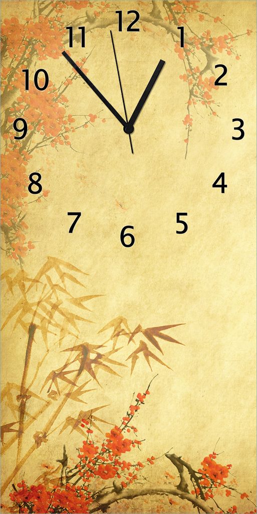 Wallario Design Wanduhr bedruckt, Größe 30 x 60 cm, Motiv: Herbststimmung alter Papyrus mit Herbstmotiven