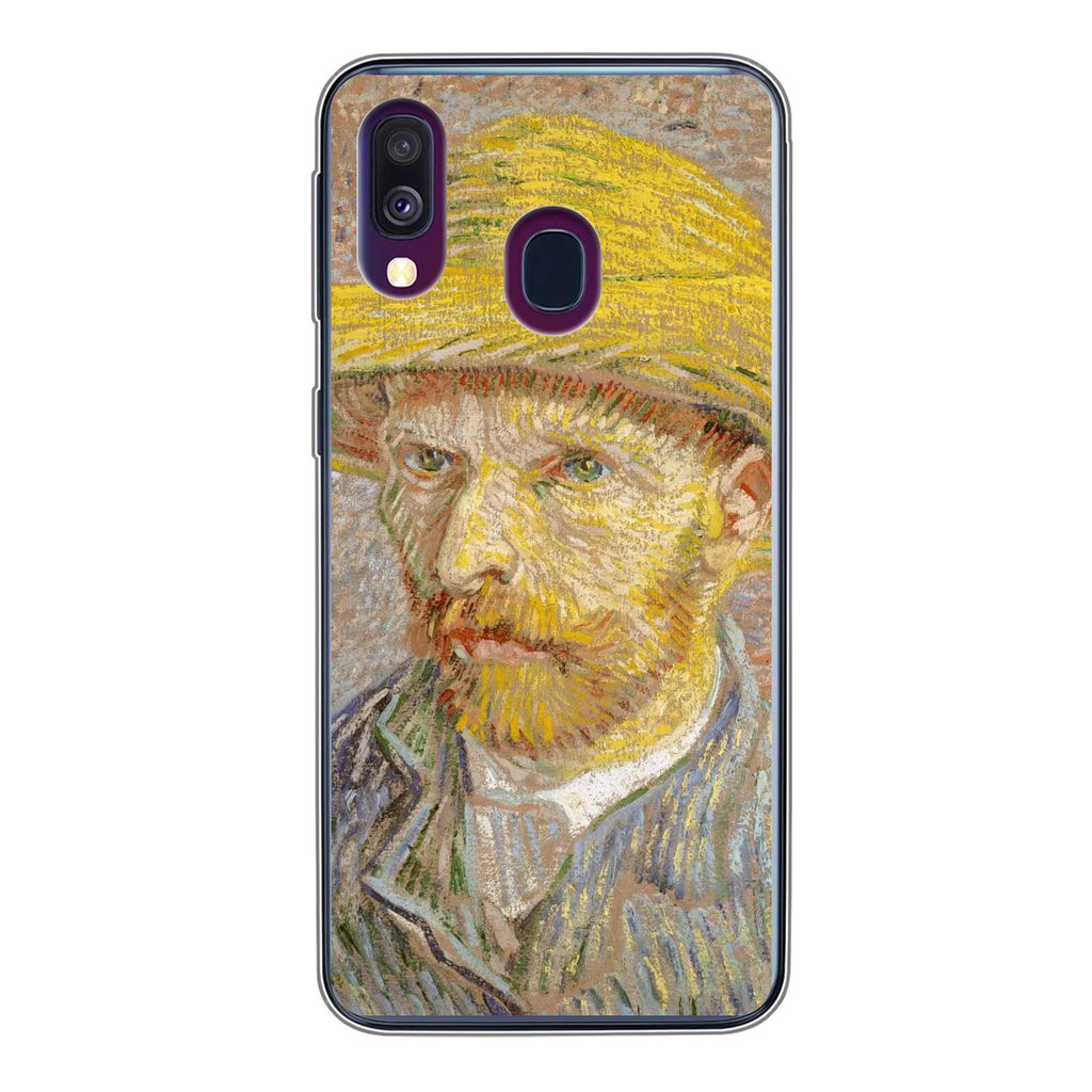 MuchoWow Handyhülle Schutzhülle Hülle für Samsung Galaxy A40 Selbstbildnis mit Strohhut - Vincent van Gogh Silikon Softcase Handy Hülle - Ha...