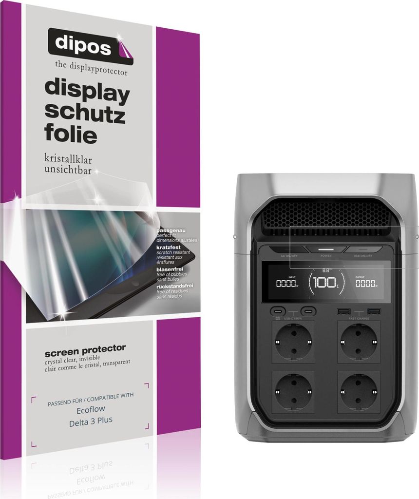 2x Schutzfolie für Ecoflow Delta 3 Plus klar Displayschutzfolie Folie Display Schutz dipos
