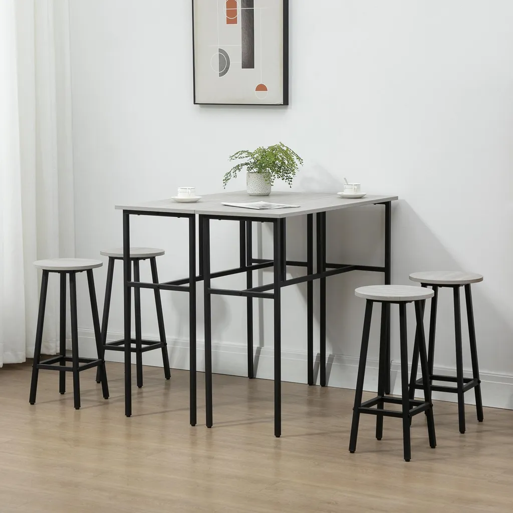 Set de Bar Industriel Compact : 2 Tables et 4 Tabourets Gain de Place