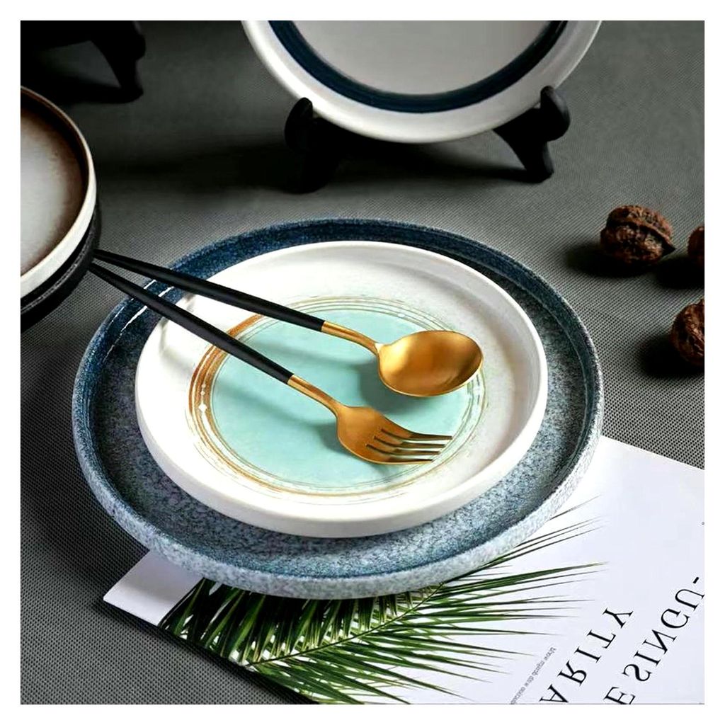 Japanischer Stil, einfache Retro-Keramik, westliche Gerichte, grobe Keramik, kommerzielle Scheibe, 25,4 cm, wasserdunkelgrün