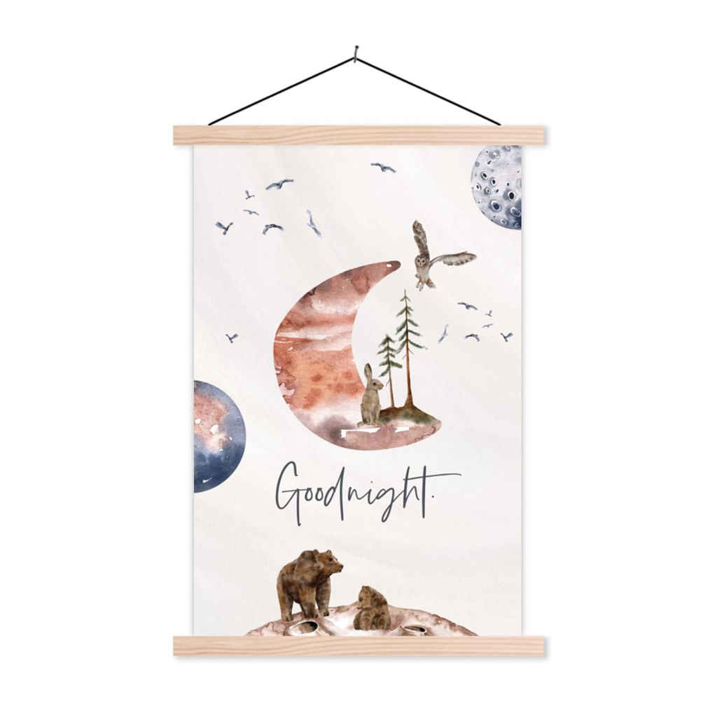 MuchoWow Textilposter Zitate - Gute Nacht - Sprichwörter - Kinder - Jungen - Mädchen - Kind 40x60 cm mit holzfarbenen Rahmen - Poster