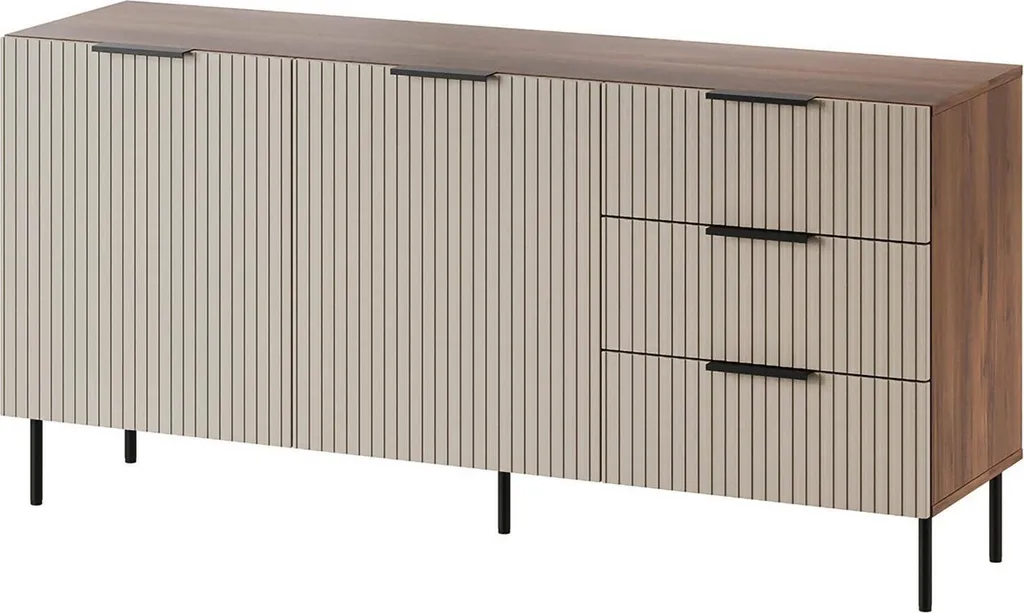 Buffet Bas Design Noyer Marron Monzun - Meuble de Rangement 156cm