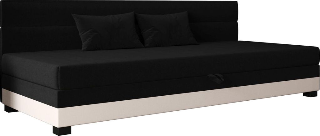 AURA SOFA Boxspringbett TORIN BIZ 100x195 Komplett-Set mit Bonell Matratze, Polsterbett mit Bettkästen - Hellbeige/Schwarz, SAWANA 01/14