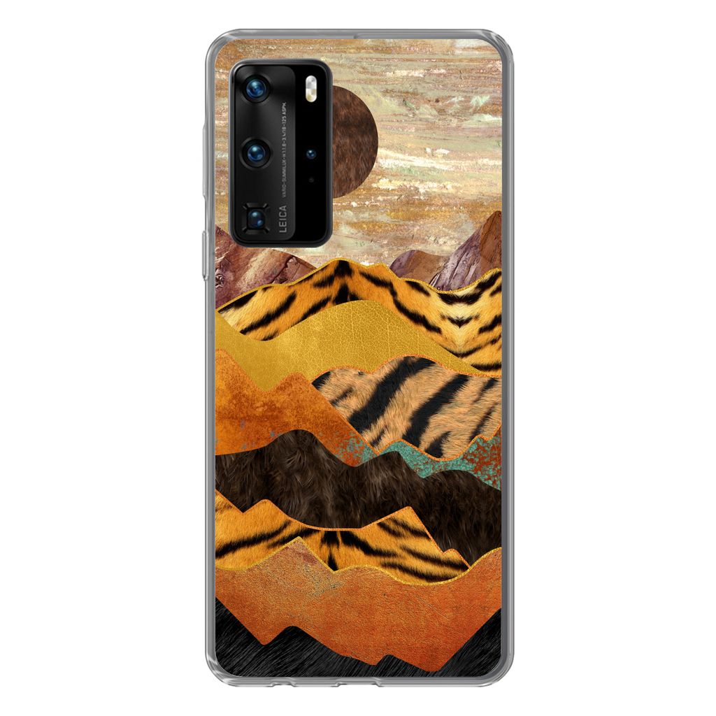 MuchoWow Handyhülle Schutzhülle Hülle für Huawei P40 Pro Tigerdruck - Marmor - Gold Silikon Softcase Handy Hülle - Schutz