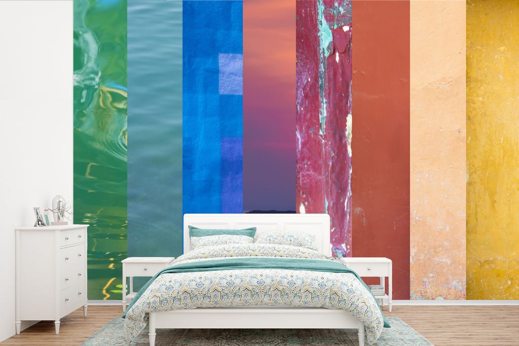 MuchoWow Fototapete für Wohnzimmer oder Schlafzimmer Wandtapete Vinyl Motivtapete Regenbogen aus Fotos - 450x300 cm - Gemusterte