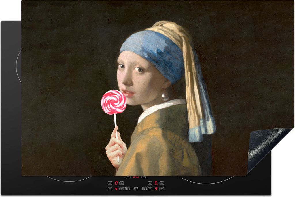 KitchenYeah Herdabdeckplatte Mädchen mit Perlenohrring - Johannes Vermeer - Lollipop , 81x52cm, Küche Deko, Glaskeramikkochfeld Herdabdeckung, ...