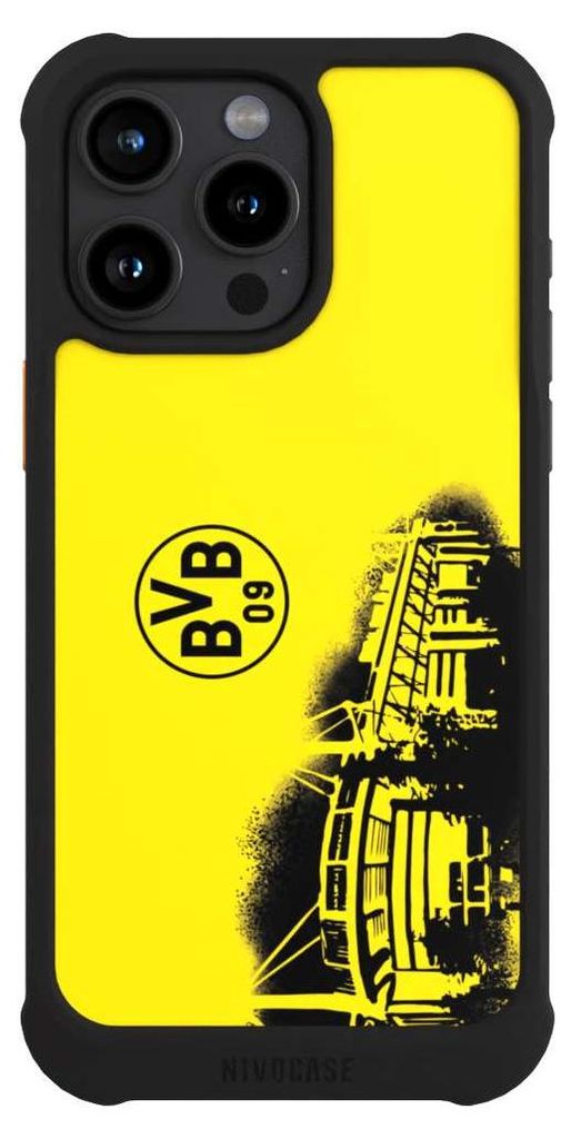 NIVOCASE Hülle für Apple iPhone 15 Pro Max Stoßfeste Handyhülle NIVOmax Case Schwarz BVB Borussia Dortmund Stadion