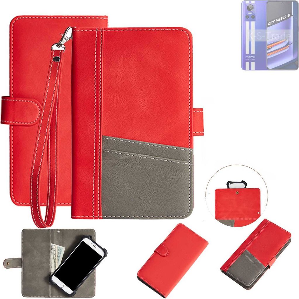 K-S-Trade Handy Schutzhülle kompatibel mit Realme GT Neo 3 Hülle Portemonnee Brieftasche Klapphülle Kartenfächer Flip Wallet Case Etui