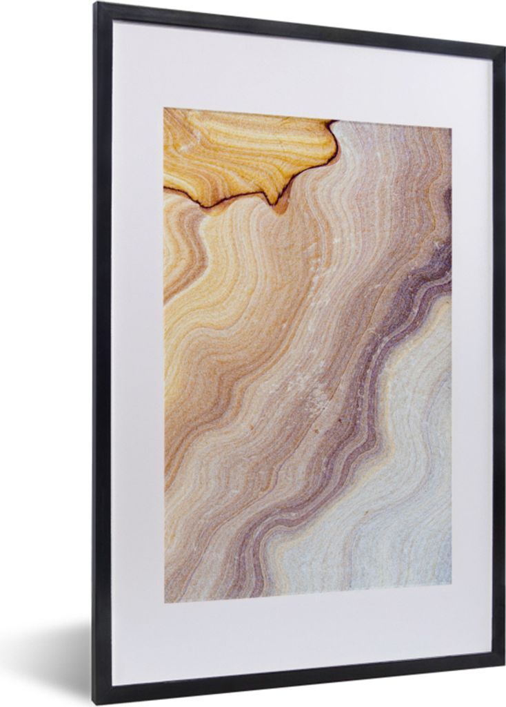 MuchoWow Gerahmtes Poster Marmor - Textur - Sandstein - Gold - Marmoroptik 40x60 cm - Poster mit Schwarzem Bilderrahmen Wandposter Rahmen Foto Bi...