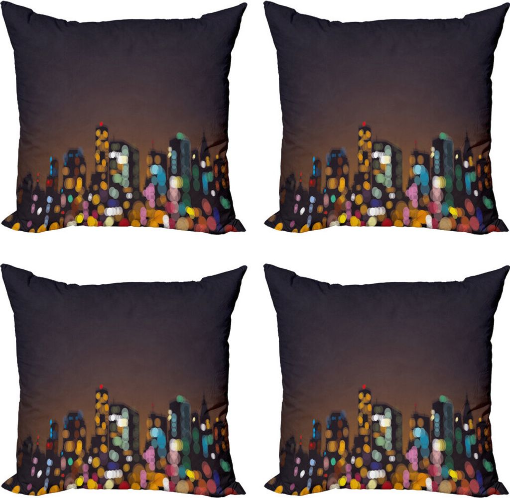 ABAKUHAUS Stadt Kissenbezug Set (4 Stück), Abstrakte Stadtbild Bokeh, Moderner Doppelseitiger Digitaldruck, 40 cm x 40 cm, Mehrfarbig