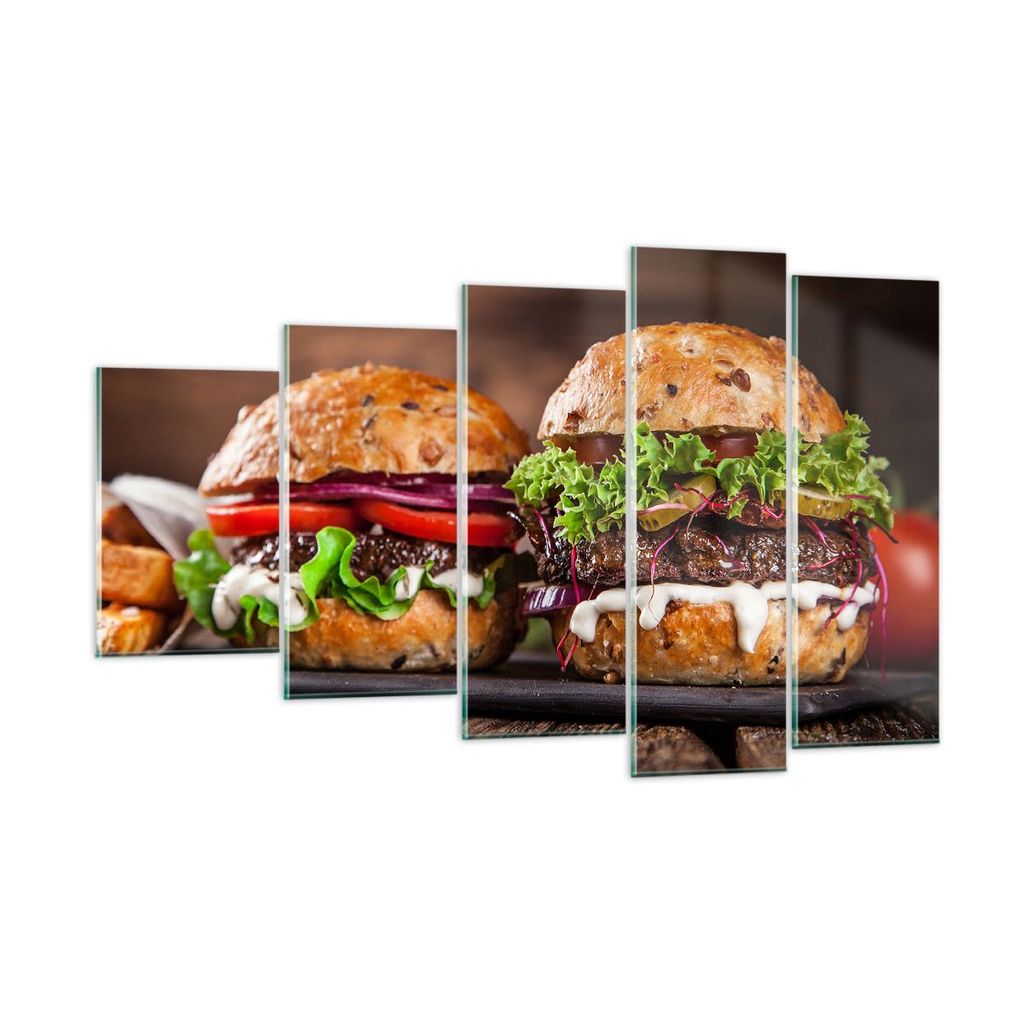 Bilder auf glas - Amerikaner Hamburger Essen Barbecue - 100x60cm - Glasbilder - Wandbilder - Kunstdruck - Wanddekoration aus Glas - Glas Bilder - W...