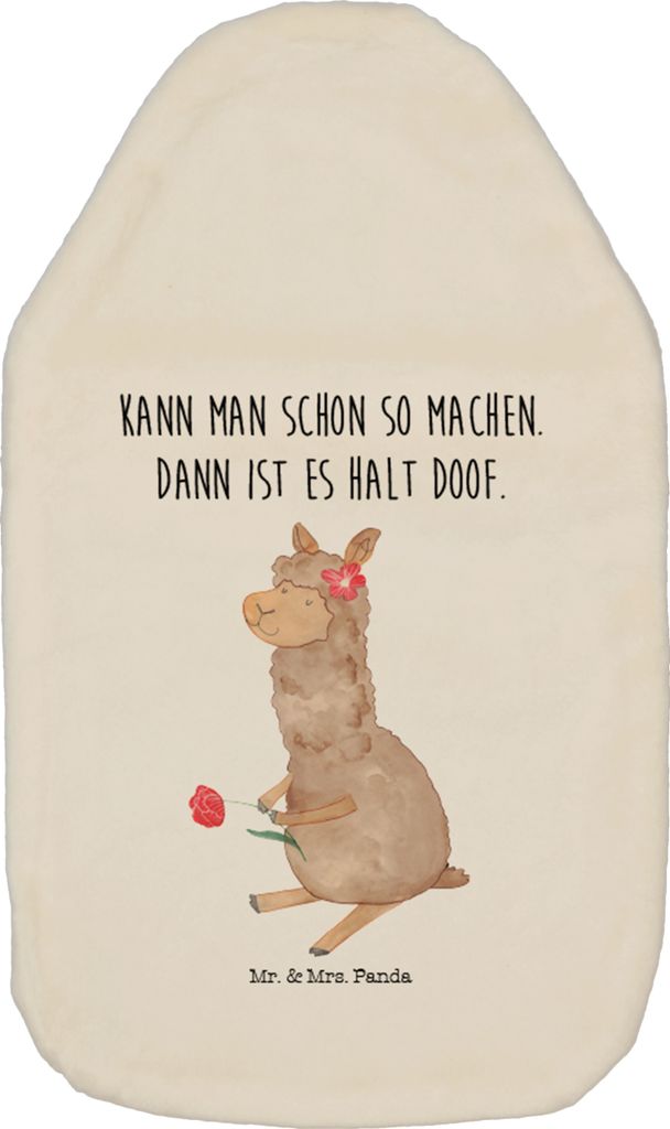 Mr. & Mrs. Panda Wärmflasche Alpaka Blume - Weiß - Geschenk, Wärmekissen, Wärmflaschen, Lama, mit Bezug, wärmebeutel, Dekoration, Bettflasche,...