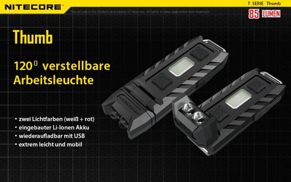 Nitecore THUMB, Taschenlampe, Schwarz, Tasten, CE, LED, 2 Produktbild 