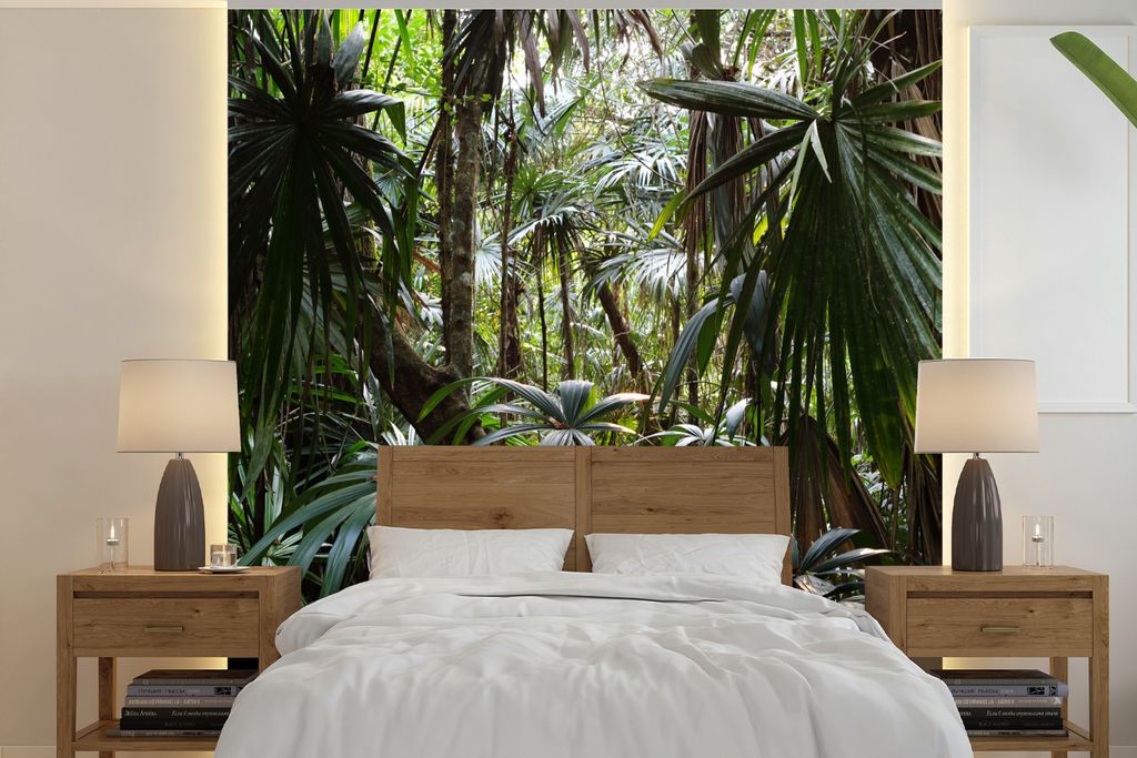 MuchoWow Fototapete für Wohnzimmer oder Schlafzimmer Wandtapete Vinyl Motivtapete Pflanzen im Regenwald - 240x240 cm - Schlafzimmer-Tapete