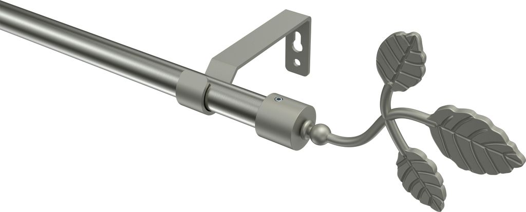 Interdeco Gardinenstange / Vorhangstange Edelstahl-Optik / Chrom matt, Typ Olymp Alessia (Blatt), 16 mm Ø 1-läufig, 360 cm