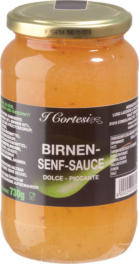 Cortesi Birnen Senf Sauce Dolce Piccante würzig pikante Kreation 730g