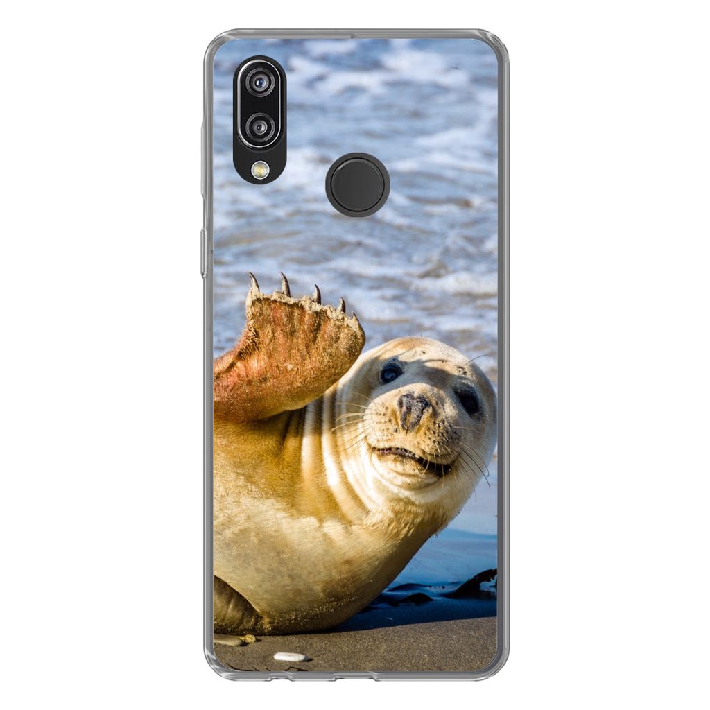 MuchoWow Handyhülle Schutzhülle Hülle für Huawei P20 Lite (2020) Robbe - Lustig - Schaukel - Kinder - Jungen - Mädchen - Kind Silikon Softca...