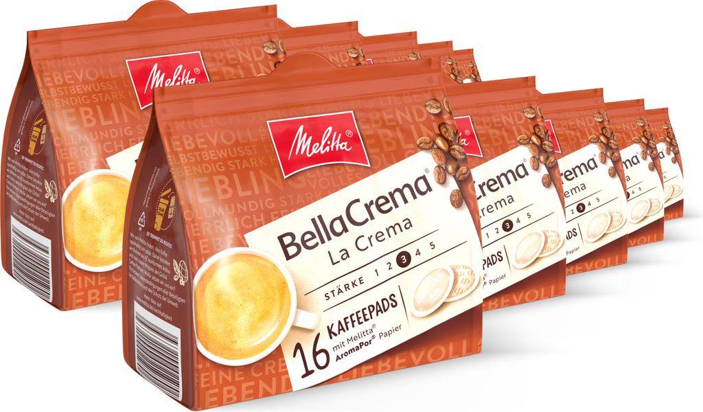 Melitta BellaCrema La Crema Pads, Kaffeepads für Pad-Maschinen, 5er / 10er Set