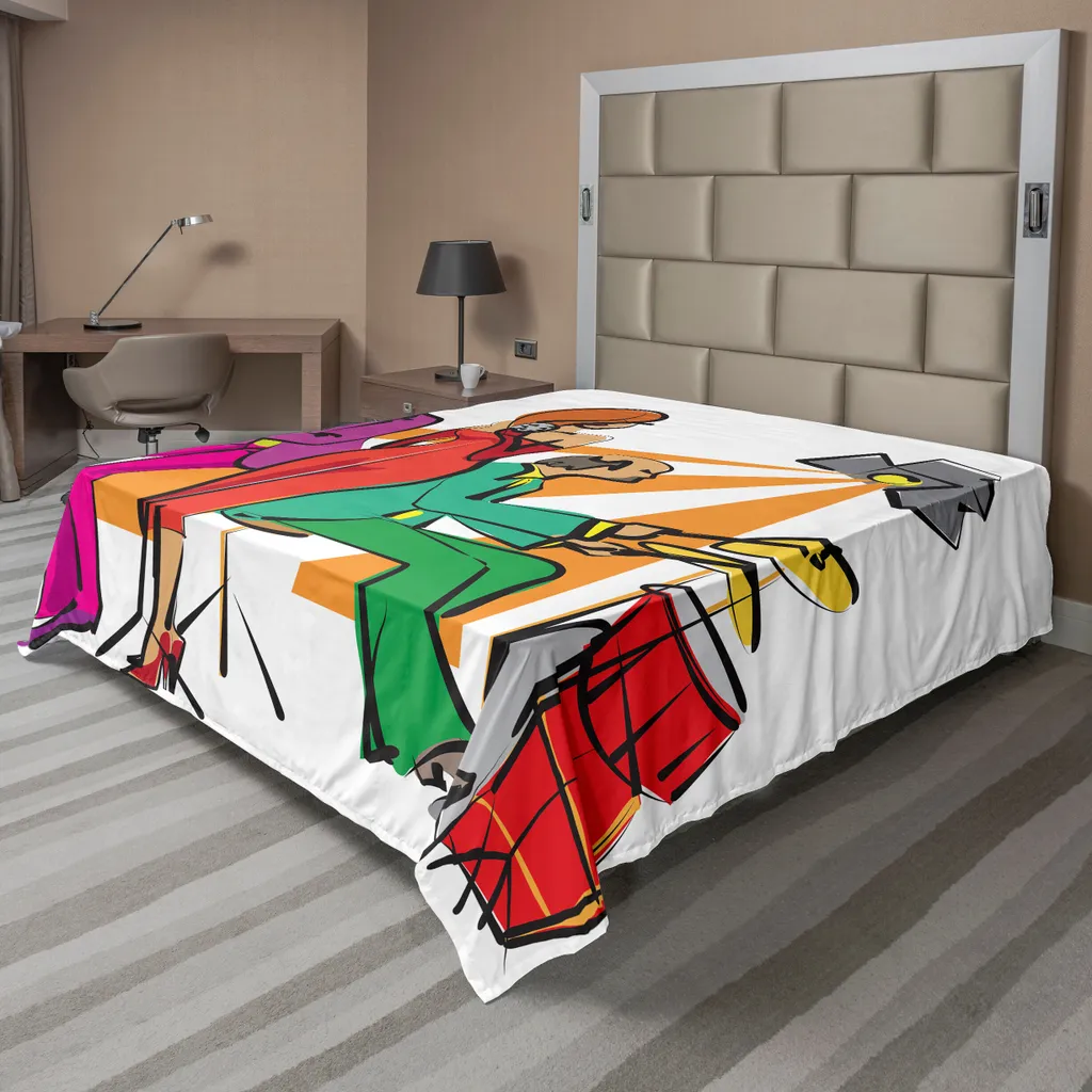 Drap plat décoratif multicolore Jazz, literie en microfibre souple