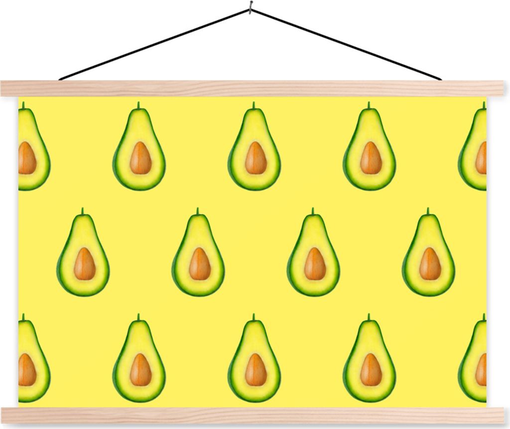 MuchoWow Textilposter Avocado - Muster - Gelb 120x80 cm mit holzfarbenen Rahmen - Aufhängeset