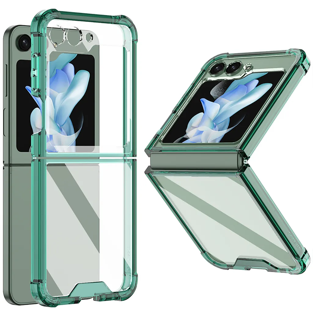 Custodia per Samsung Galaxy Z Flip 5, Custodia trasparente antiurto con protezione dello schermo verde