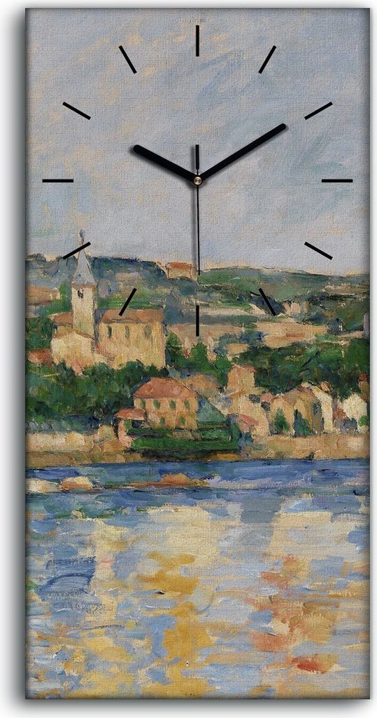 Wandbild Leinwand Bilder Wanduhr Geräuschlos 30x60 Dorf am Rande des Wassers - schwarze Hände