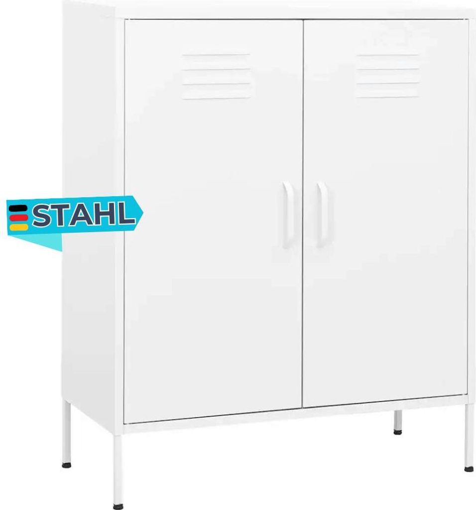 Sideboard KEVI Metall Weiß 80x35x101,5 cm Stahl | Flurschrank Metallschrank Lagerschrank Beistellschrank Wohnzimmer