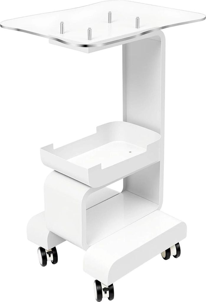 Friseurwagen - Salon Rollwagen mit großem Aufbewahrungskorb - Traglast 15 kg - Höhe 76 cm - Leise PolyurethanRollen - Metall & Acryl - Nettogewic...