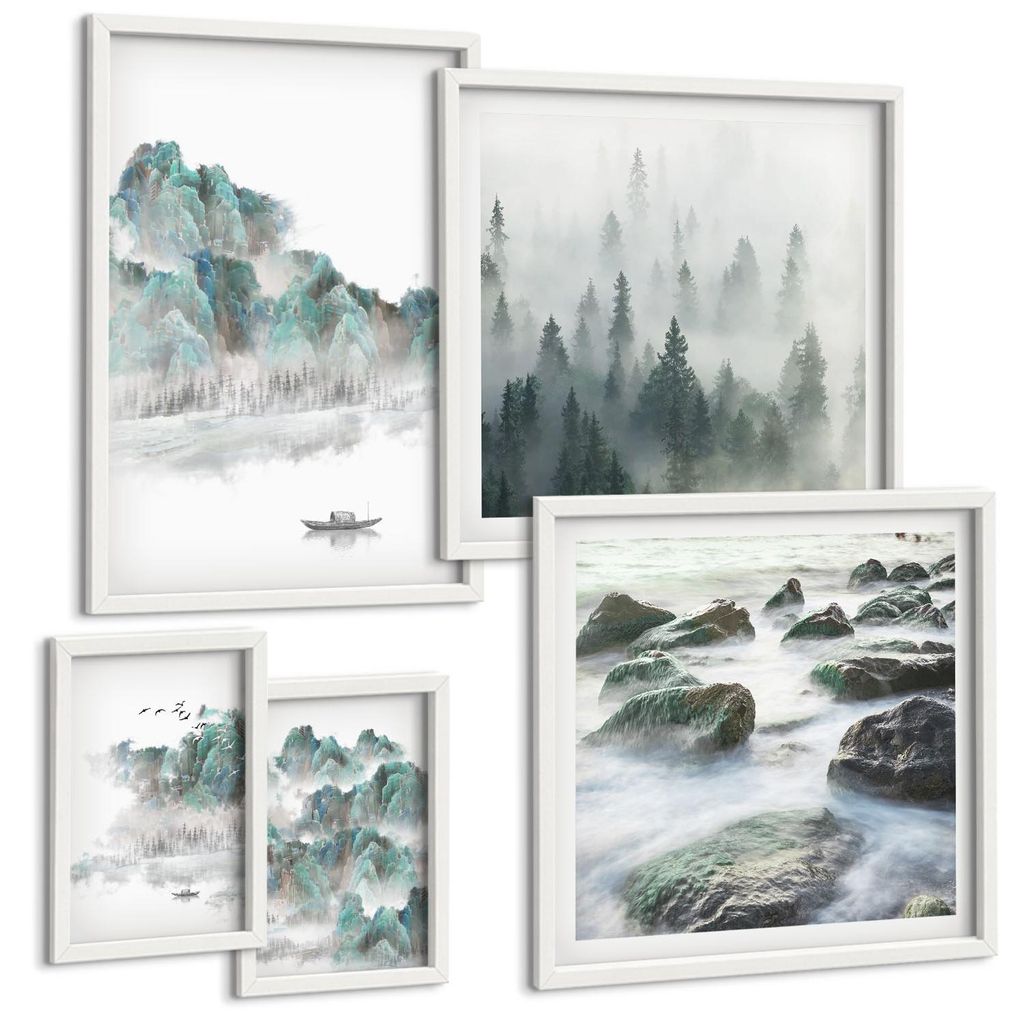 Bilder Set 5-teilig im weißen Rahmen – Wandbilder 5 Stück – gerahmte Poster für Wohnzimmer, Schlafzimmer und Flur – 50x50 cm - 40x60 cm ...