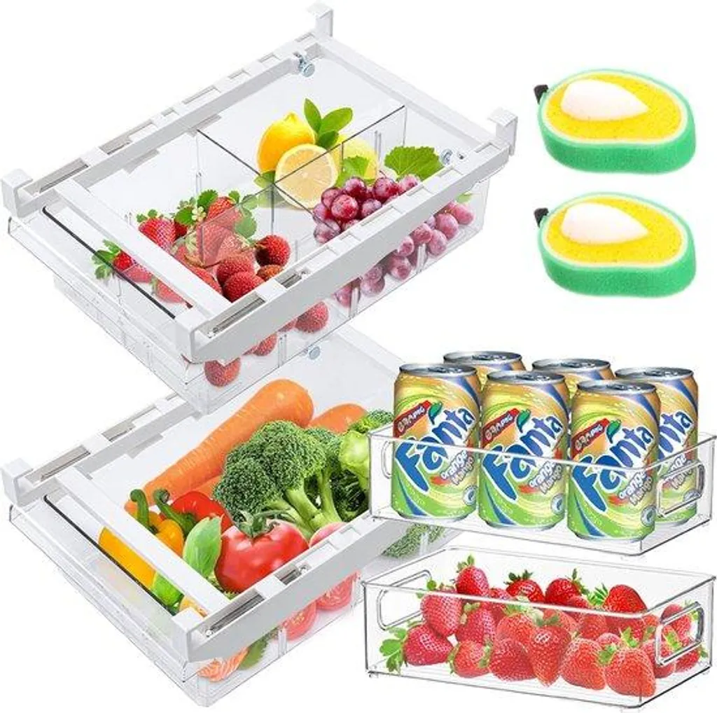 Bac de rangement coulissant pour frigo avec poignée et kit nettoyage