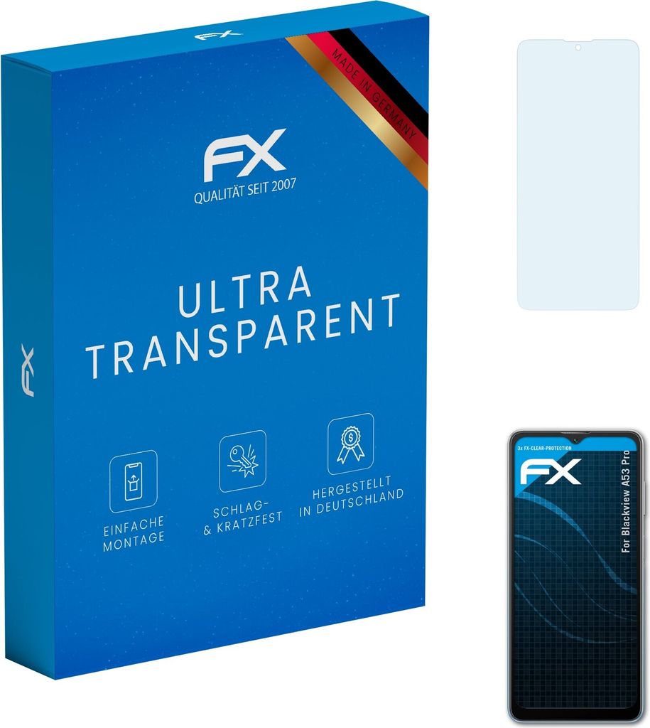 atFoliX FX-Clear 3x Schutzfolie kompatibel mit Blackview A53 Pro Displayschutzfolie