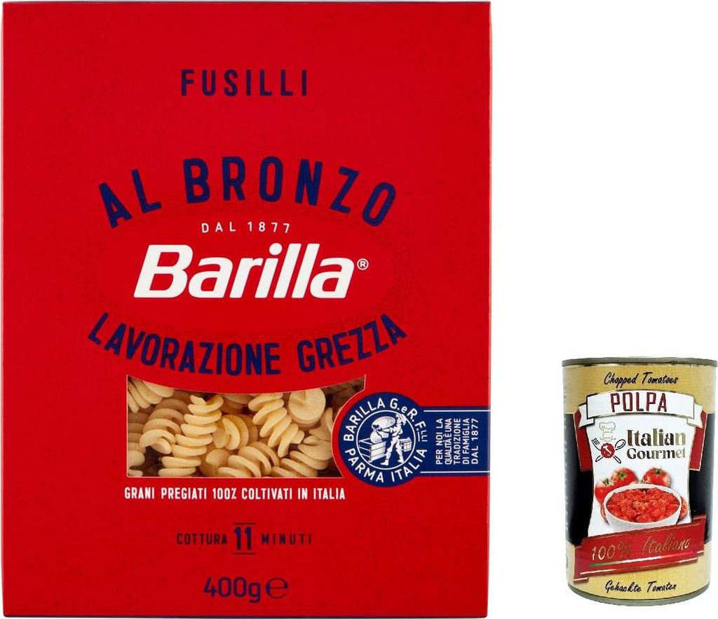 5x Fusilli al Bronzo Bronze Gezogene Pasta 400g Rohe Verarbeitungsmethode + Italian Gourmet polpa 400g