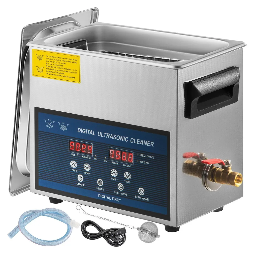 Pulitore Ultrasuoni 6L Professionale 0-80°C Digitale Acciaio Inox 304