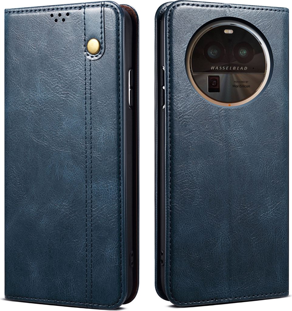 OPPO Find X6 Pro Hülle, Leder Flip Brieftasche Schutzhülle mit Standfunktion für OPPO Find X6 Pro Blau