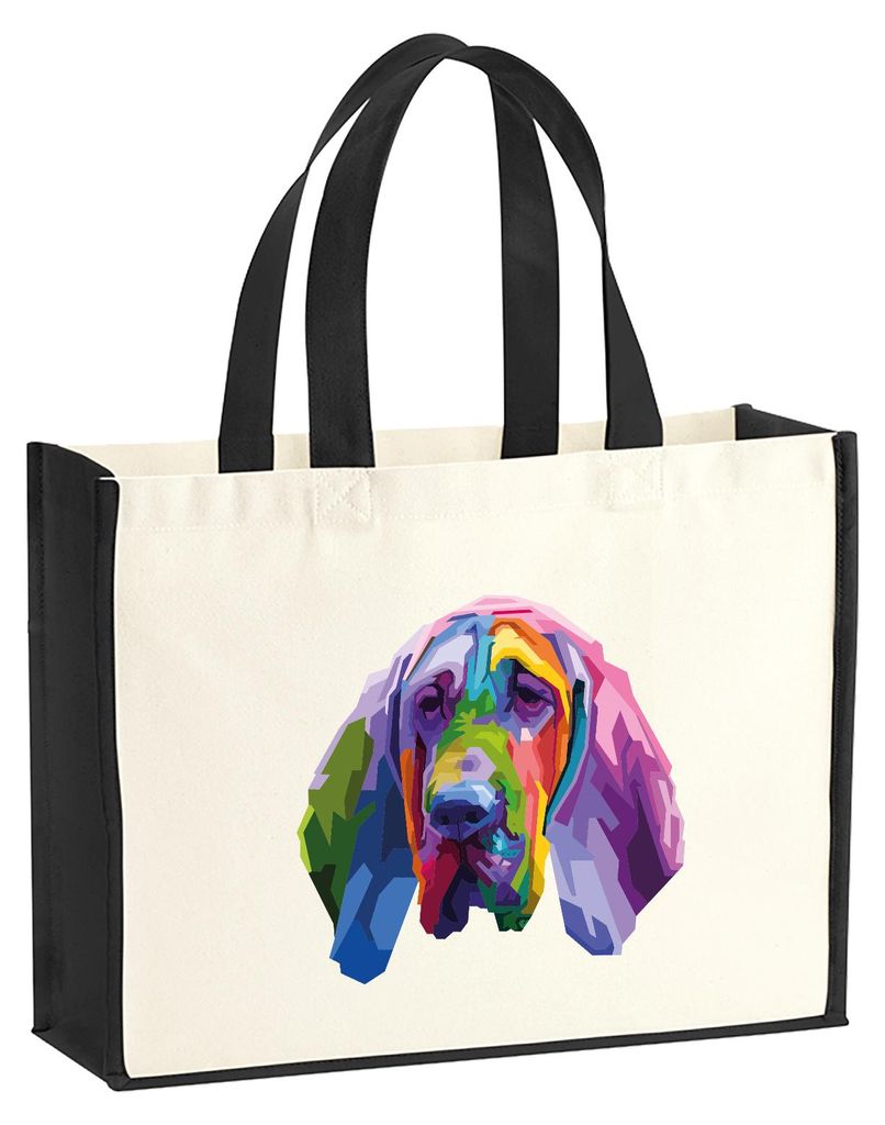 Huuraa Jutetasche Bloodhound Colorful 21 Liter Black Jute und Baumwolle Einkaufstasche Geschenkidee