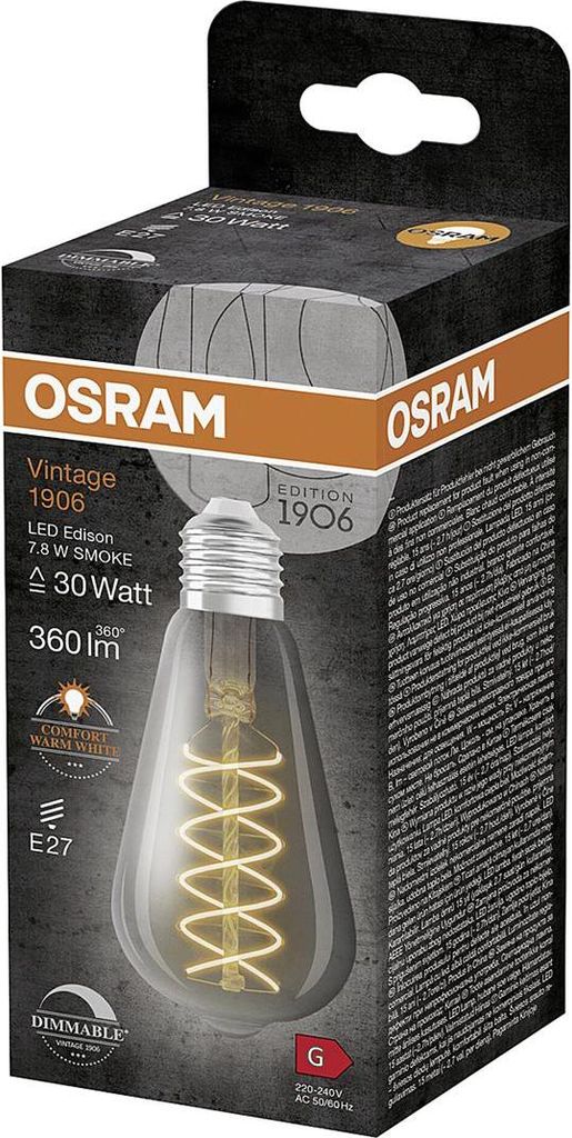 OSRAM 1906 Filamento LED 7,8W 360lm E27 1.800K fumo Immagine del prodotto 