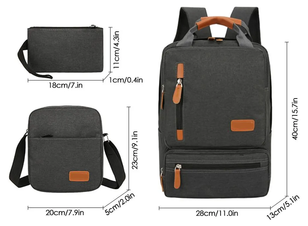 Sac à dos ordinateur 14 pouces et son pack de 3 sacs assortis gris anthracite