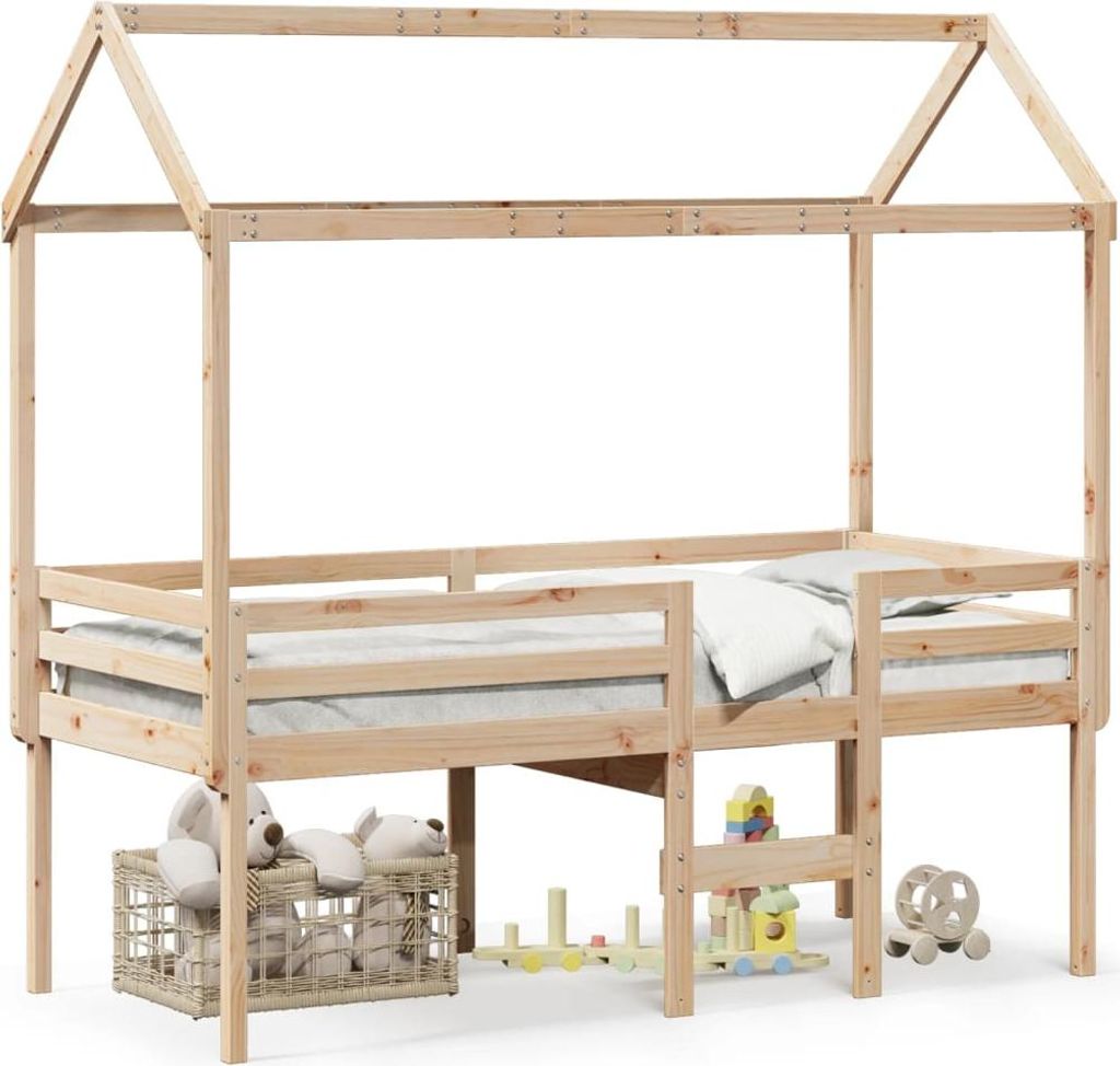 vidaXL Hochbett mit Dach 90x200 cm Massivholz Kiefer