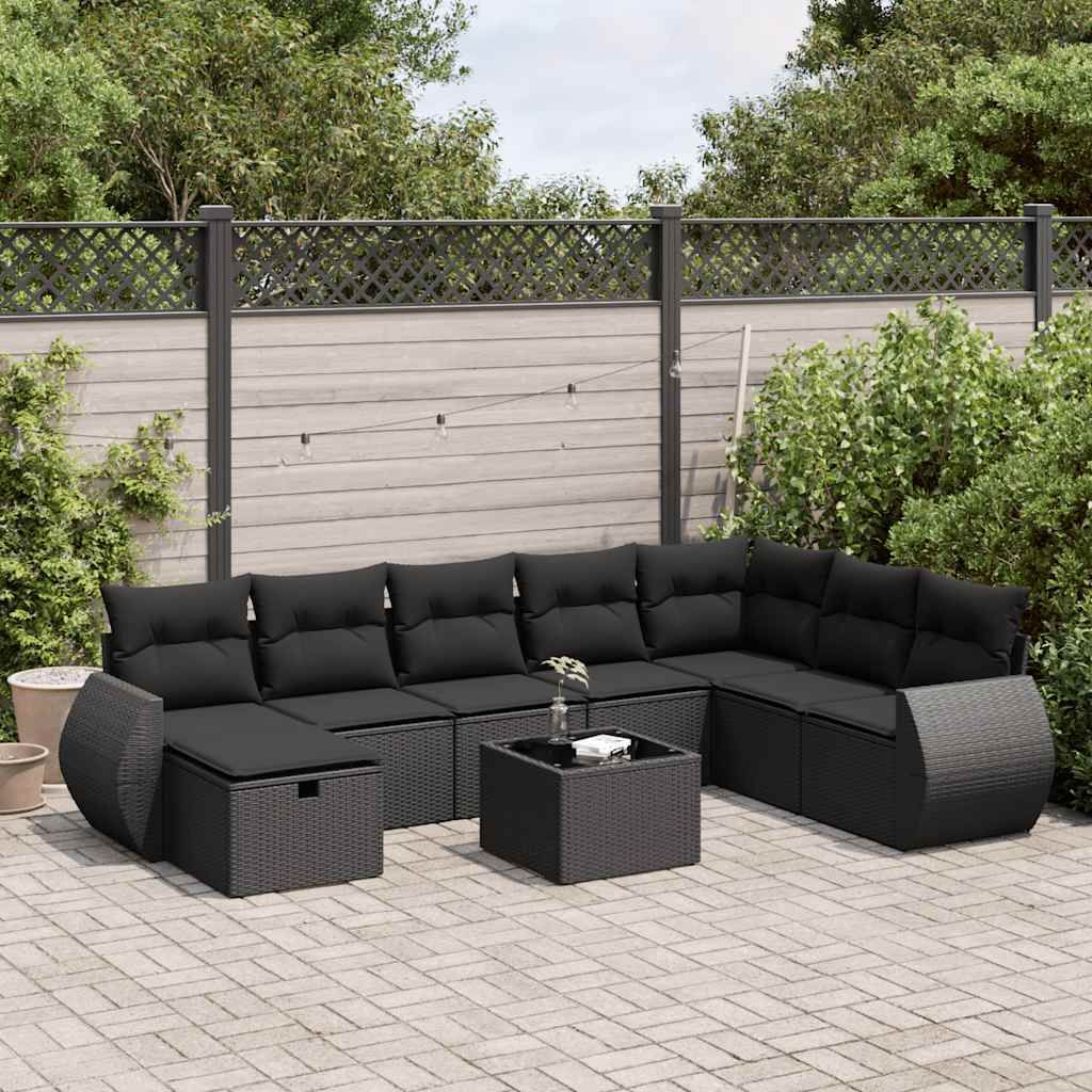 CLORIS 9-tlg. Garten-Sofagarnitur mit Kissen Schwarz Poly Rattan - Sitzgruppe 3325641