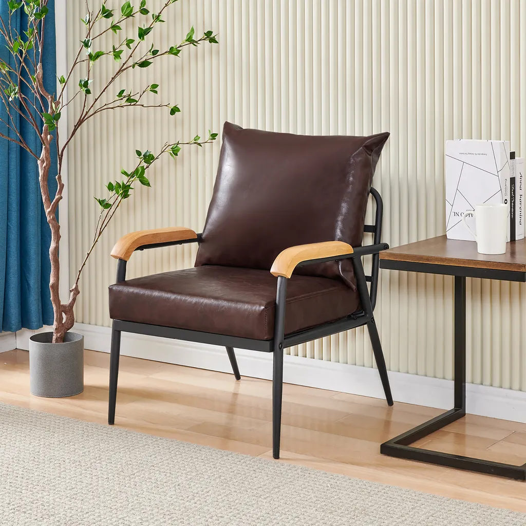 Fauteuil pour espace d'attente et bureau en similicuir marron chic